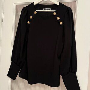 Elegant Black Blouse with Gold Button Accents